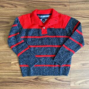 Tommy Hilfiger Kids Red and Bluish Gray Button Long Sleeve Sweater Size 7